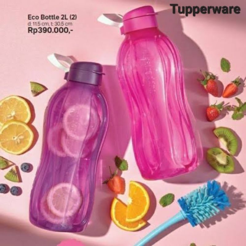 PROMO GIFT  Tupperware Eco Bottle 2 Liter (2 Pcs) Pink &amp; Purple // Botol Minum Olah Raga Free Sikat Botol
