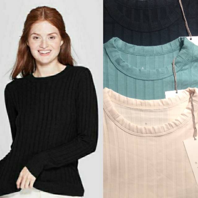 (tavisha) A New Day Ribbed Cuff Crewneck Long Sleeve