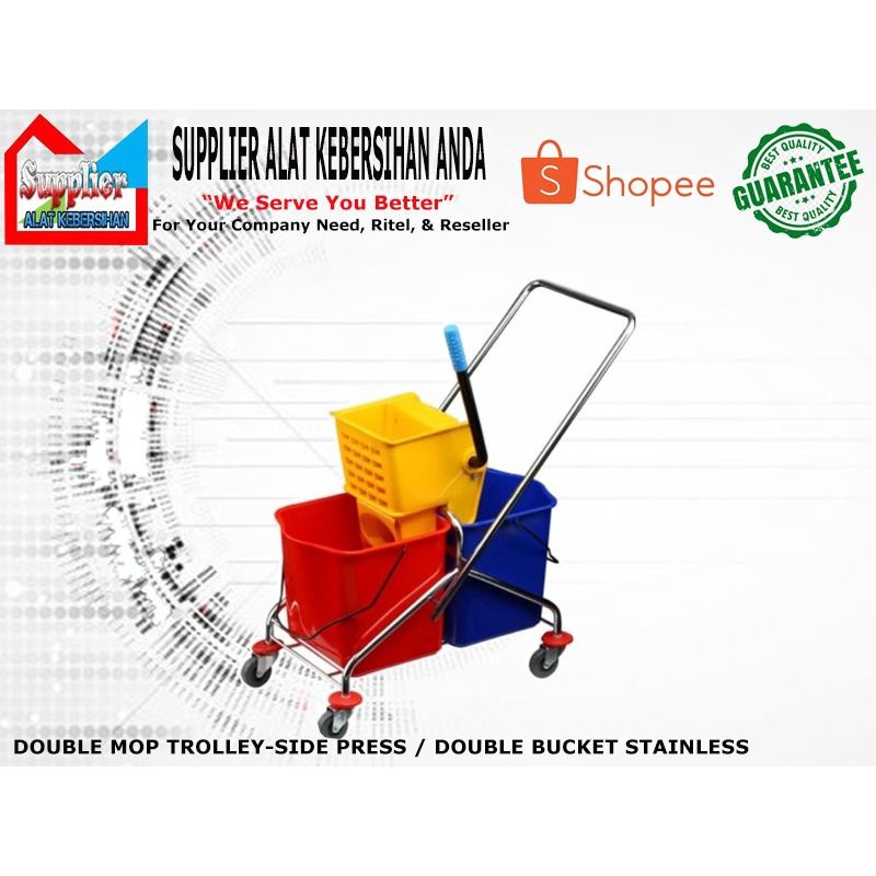 DOUBLE MOP TROLLEY SIDE/ DOUBLE BUCKET STAINLESS 50Liter