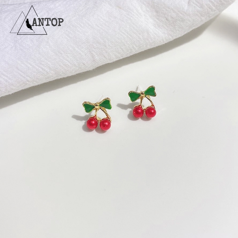 Anting Drop Oil Bentuk Cherry Warna Merah Gaya Korea Untuk Wanita