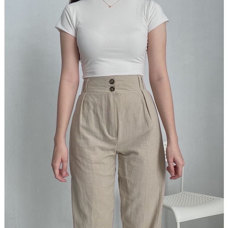 SIVALI Celana Linen Highwaist Bahan Linen Premium Angel 2244 - Linen Pants - Celana Kantor