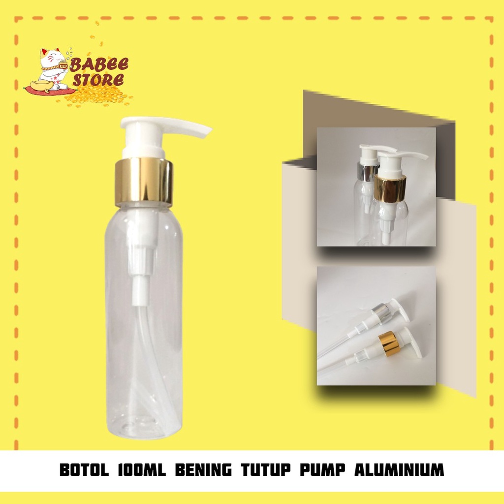 BOTOL PLASTIK 100ML CLEAR TUTUP PUMP GOLD SILVER IMPORT - BOTOL PUMP GOLD 100ML BENING