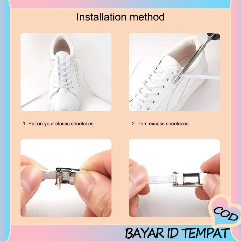 COD❤️ Suction No-dasi Sepatu Putih Kecil Tali Sepatu Tali Sepatu Tetap Tali Elastis Logam-A.one