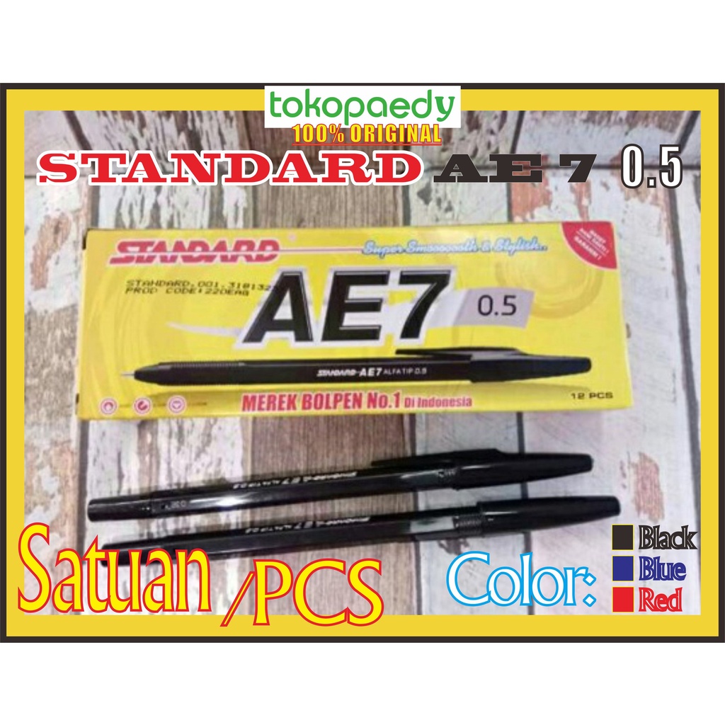 

[SATUAN] STANDARD AE7 0,5mm 1 PCS (1Buah) /HITAM - BIRU - MERAH /Pulpen PEN AE7 Standar AE 7 /Pieces