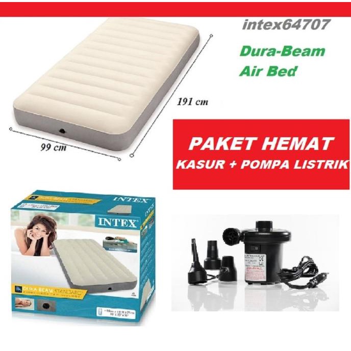 Paket Kasur Angin Kasur Lipat Intex 64707 Plus Pompa Listrik