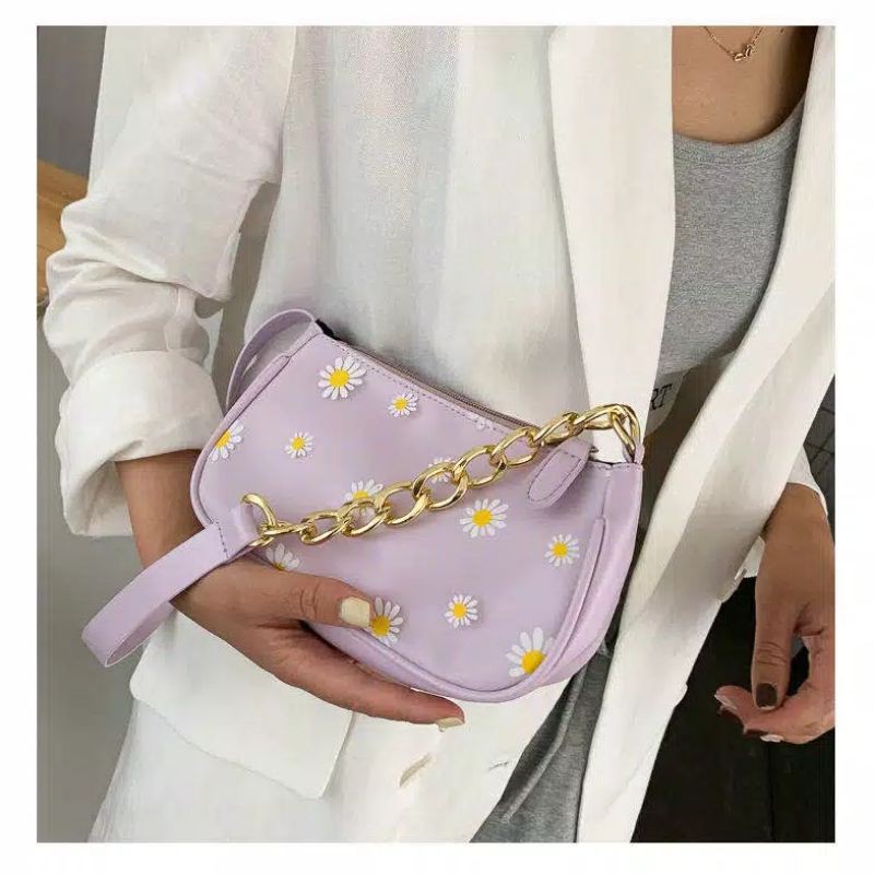 Tas Bahu Daisy Vintage Fashion Korea Lilac Ungu Kekinian murah tas import Lucu Casual Kerja wanita