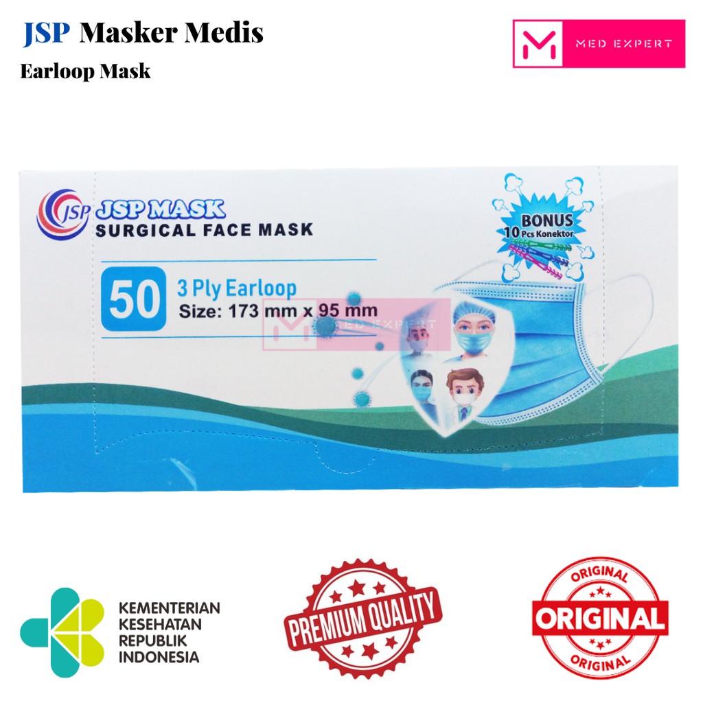 Jsp masker medis earloop 1 box isi 50 pcs warna hijau gratis konektor