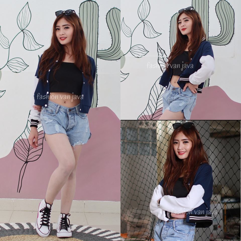 Jaket Crop Baseball Wanita Terbaru