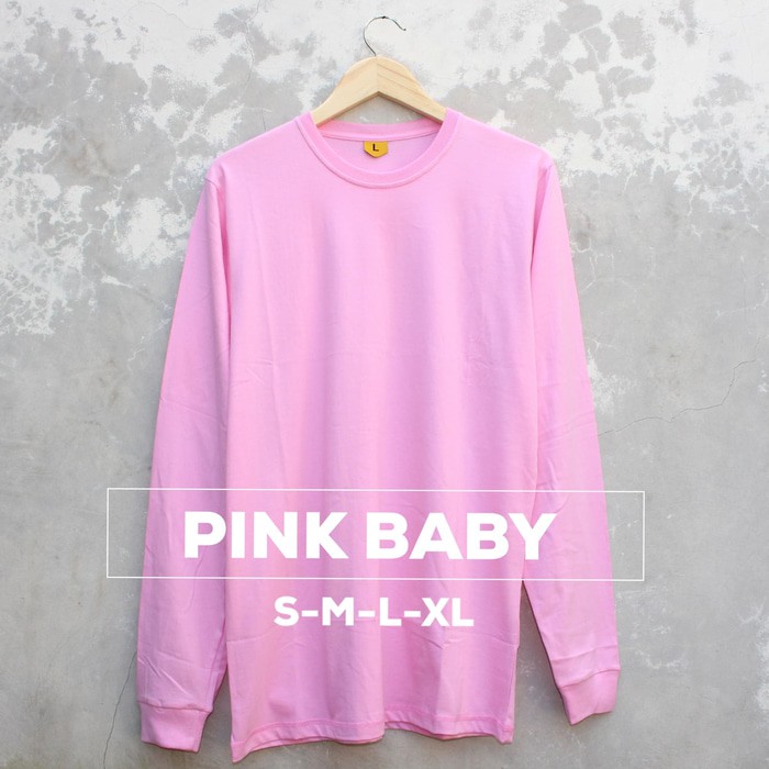 Kaos Baju Polos Tangan Panjang Pria Wanita Cewe Cowo Pink Baby PROMO