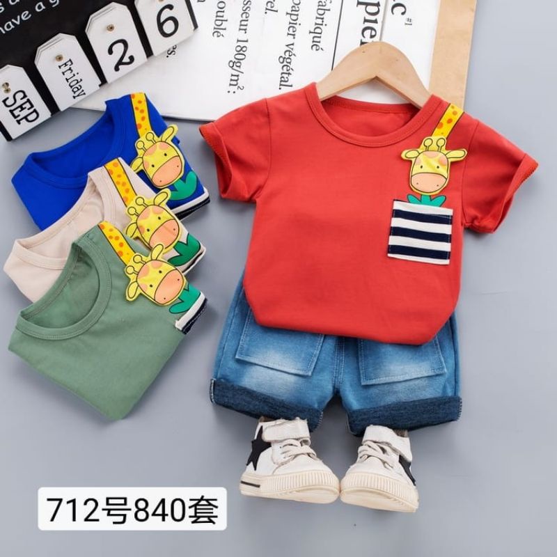 Setelan Kaos Anak Jerapah Denim Import