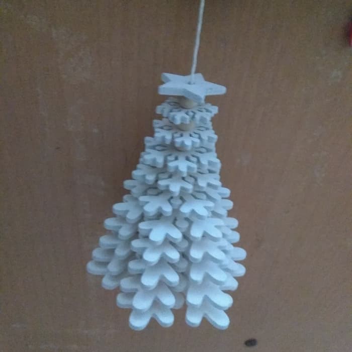 hiasan natal gantung kayu xmas tree putih Christmas ornament