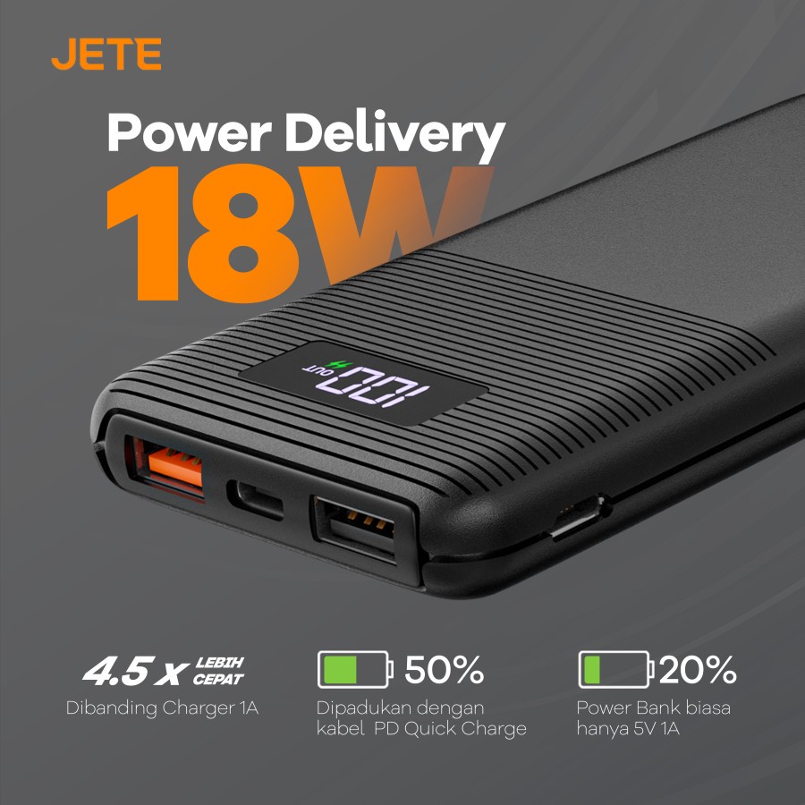 Power Bank PowerBank JETE A9 10.000 mAh LED Indicator 3 Output Type C - Garansi 2 Tahun