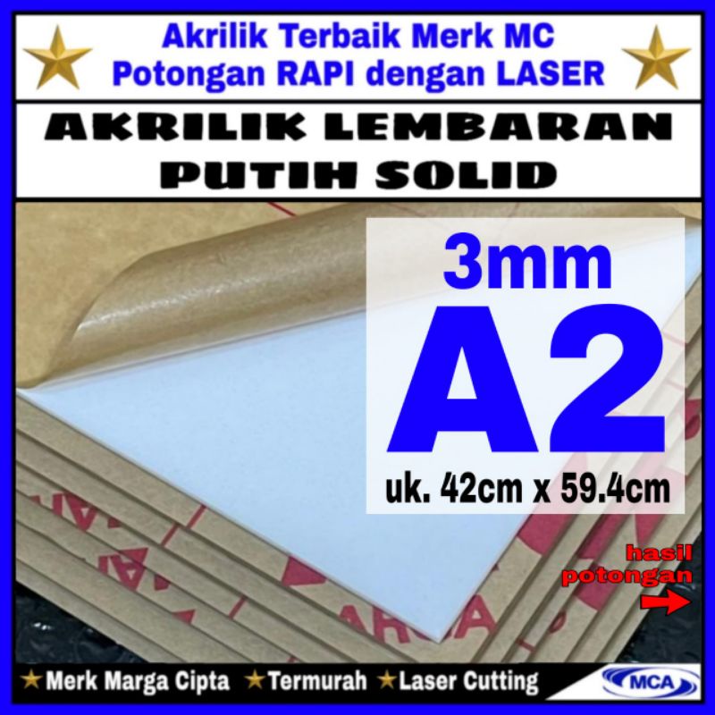 AKRILIK lembaran PUTIH SOLID 3mm uk. A2 / Marga cipta / Acrylic