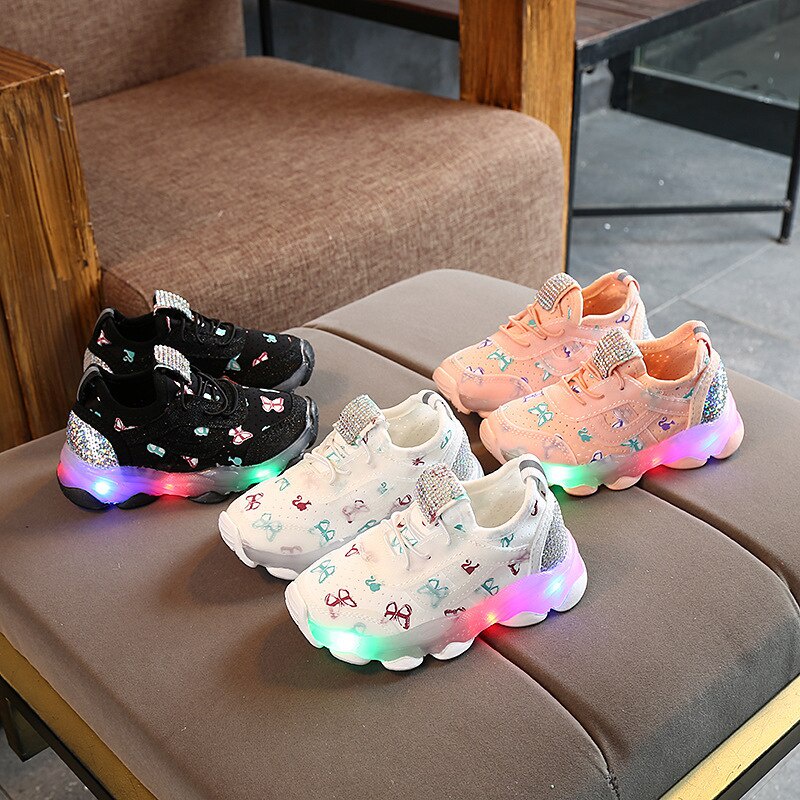 Sepatu Anak Laki Laki - Sepatu Anak Perempuan MOTIF Butterfly 012 LED Sepatu Sport Anak Casual Import