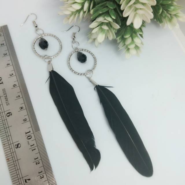 Anting panjang bulu ayam Anting gantung Anting pompom anting panjang Anting korea anting bulat