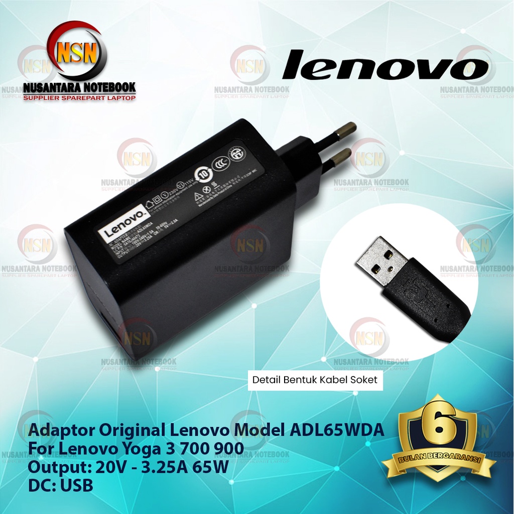 Adaptor Charger Original Lenovo Yoga 3 700 900 20V-3.25A 65W USB