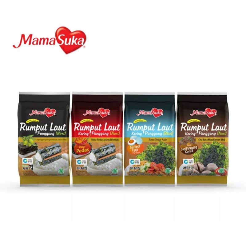 

MamaSuka Rumput Laut | Nori | isi 2 pcs | Seaweed MamaSuka | MamaSuka Original | BBQ | Pedas | Telur Asin | Jagung Bakar Isi 2