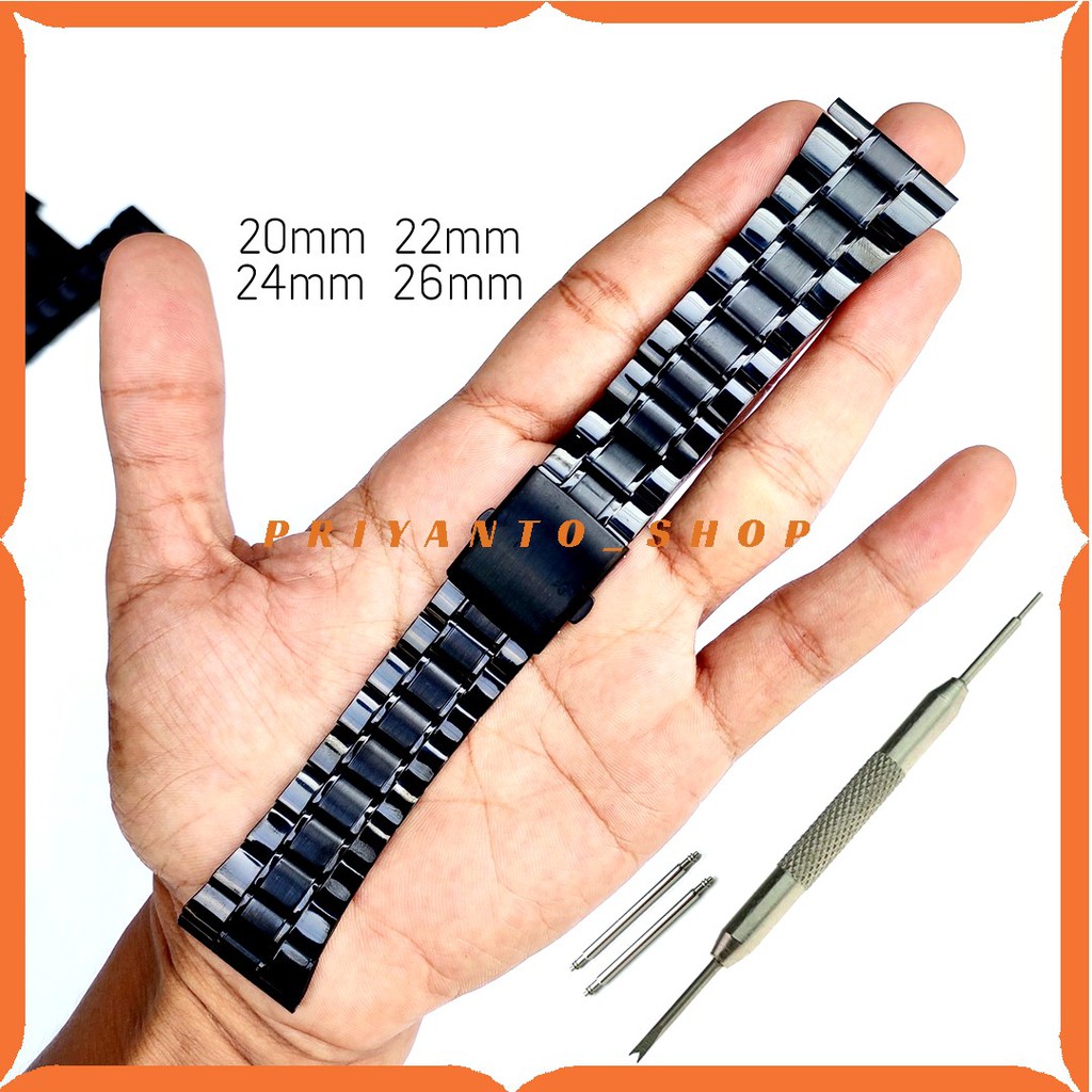 Tali Strap Watch Jam Rantai Rante Thick Stainless Steel Expedition 20 22 24 26MM HITAM