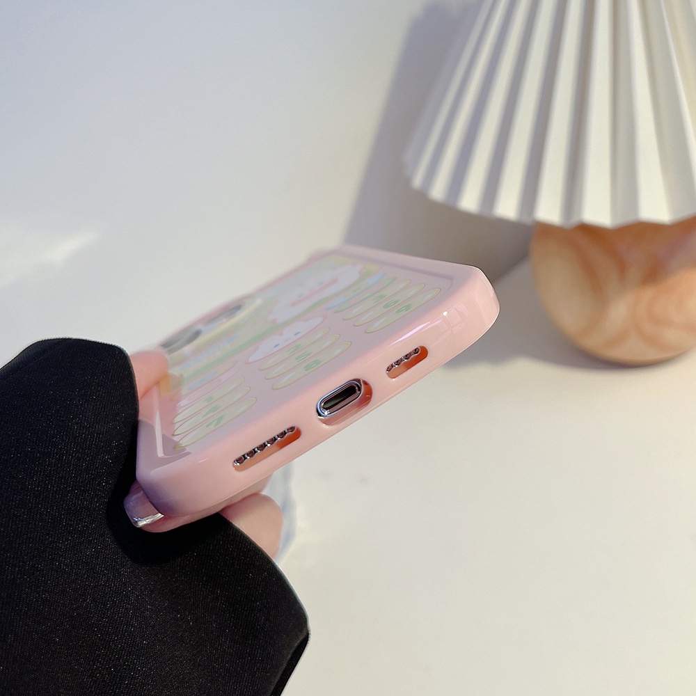 IPHONE Pink Rabbit Vintage Ponsel Berbentuk Perlindungan Penuh Lembut Casing Ponsel Cover Untuk Iphone11 12 13 14 PLUS PRO MAX Musim Panas Pelindung