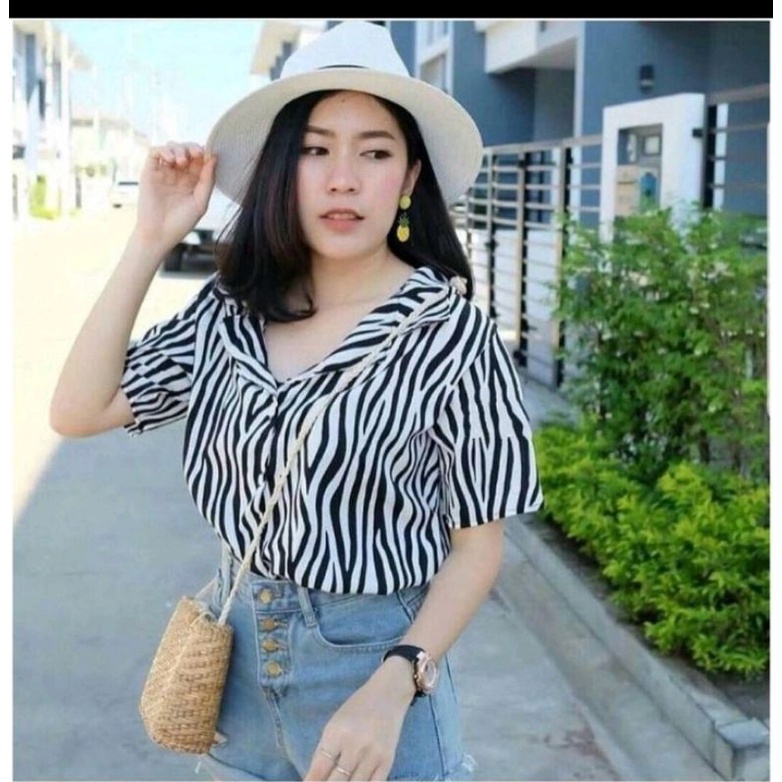 KEMEJA WANITA ANIMAL ZEBRA PRINT