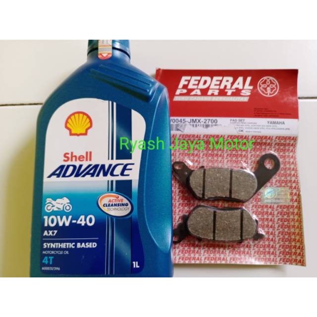 Kampas rem dispad depan federal + oli mesin shell ax7 1ltr SAE 15-40W fot vixion/vega zr/jmx/JZ1