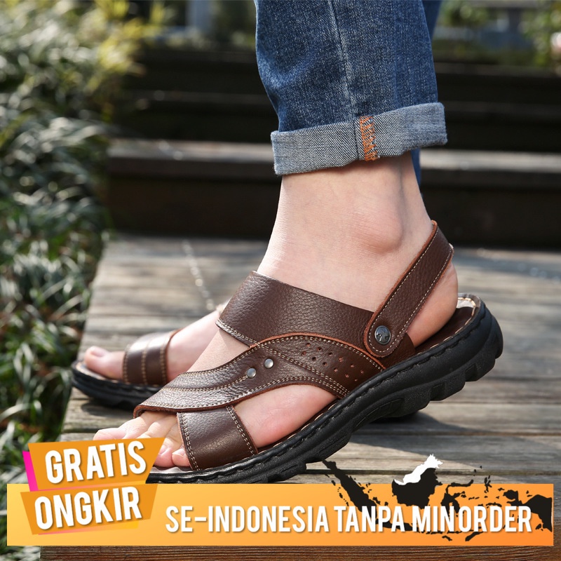 Sandal Kulit Pria Import Sandal 2021 Musim Panas New Pria Kasual Beach Kulit Bernafas Slippers [unk]