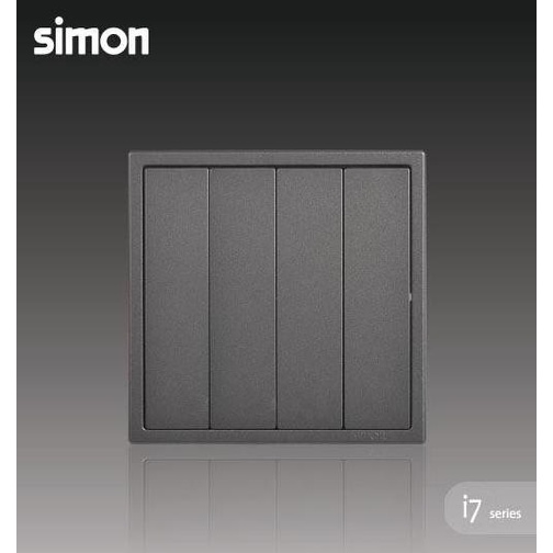 SAKLAR - SIMON I7 SAKLAR 4 GANG 2 ARAH - GREY (TANPA FRAME) SWITCH HOTEL