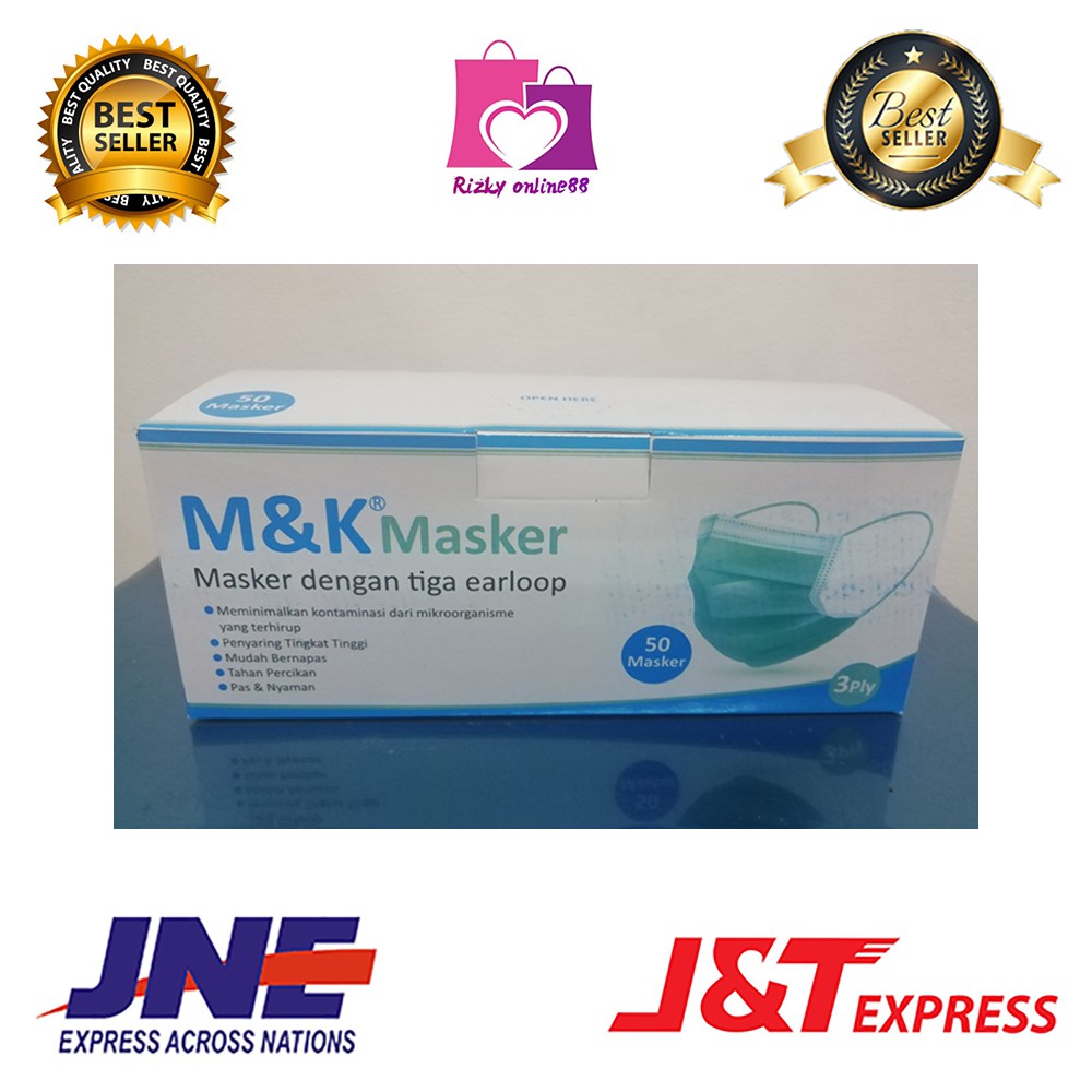 Rizkyonline88 masker disposable protective 3 ply pelindung earloop H113 (anti bakteri) isi 50 pcs