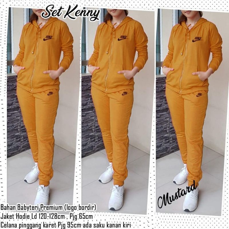 COD - SETELAN WANITA KENNY TRAINING JUMBO / ONE SET JAKET / SETELAN WANITA SENAM / SET OLAHRAGA-Mustard
