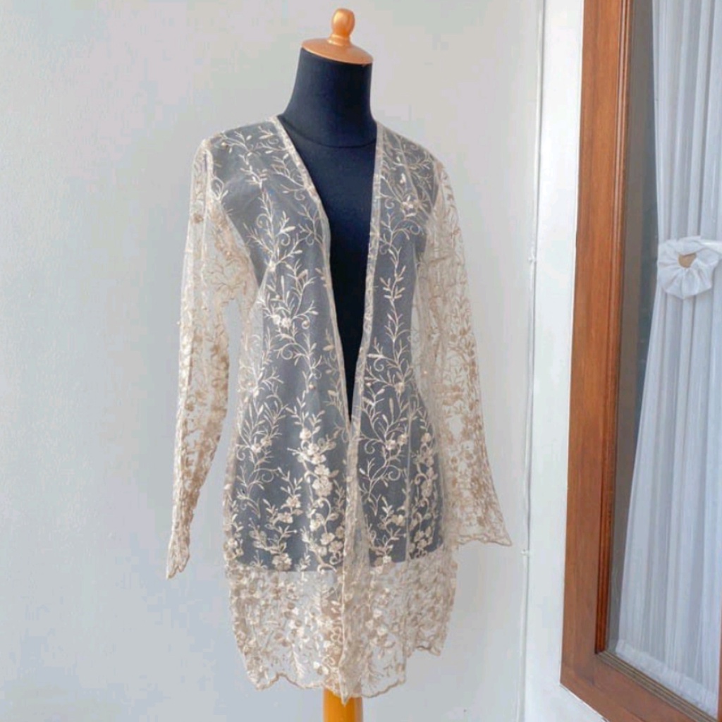 Cardigan outer dengan tile mutiara Warna &amp; Size | top Outer , outer kebaya, outer brokat, tulle Lux