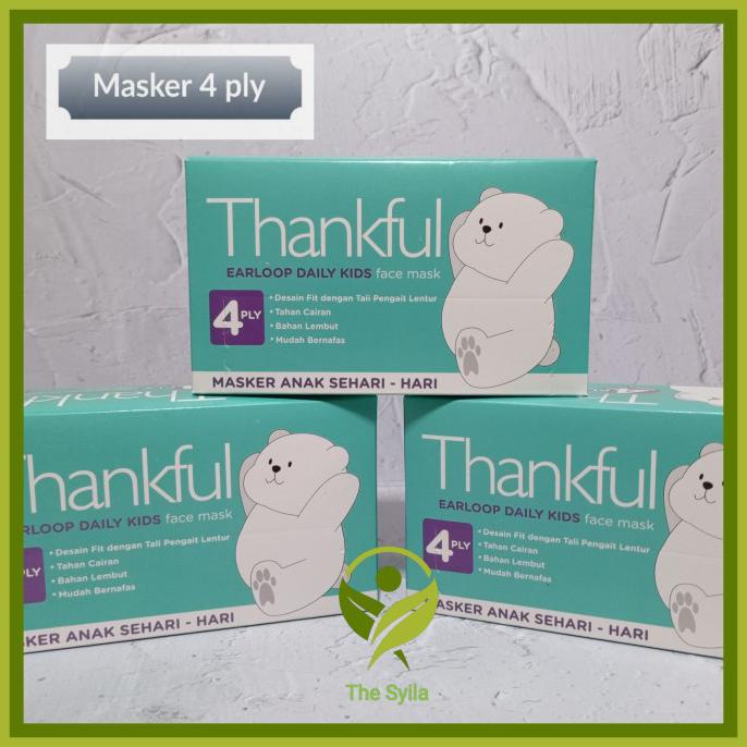 Best Seller Masker Thankful Kids Earloop 4Ply (Isi 30) - Daily Mask - Putih