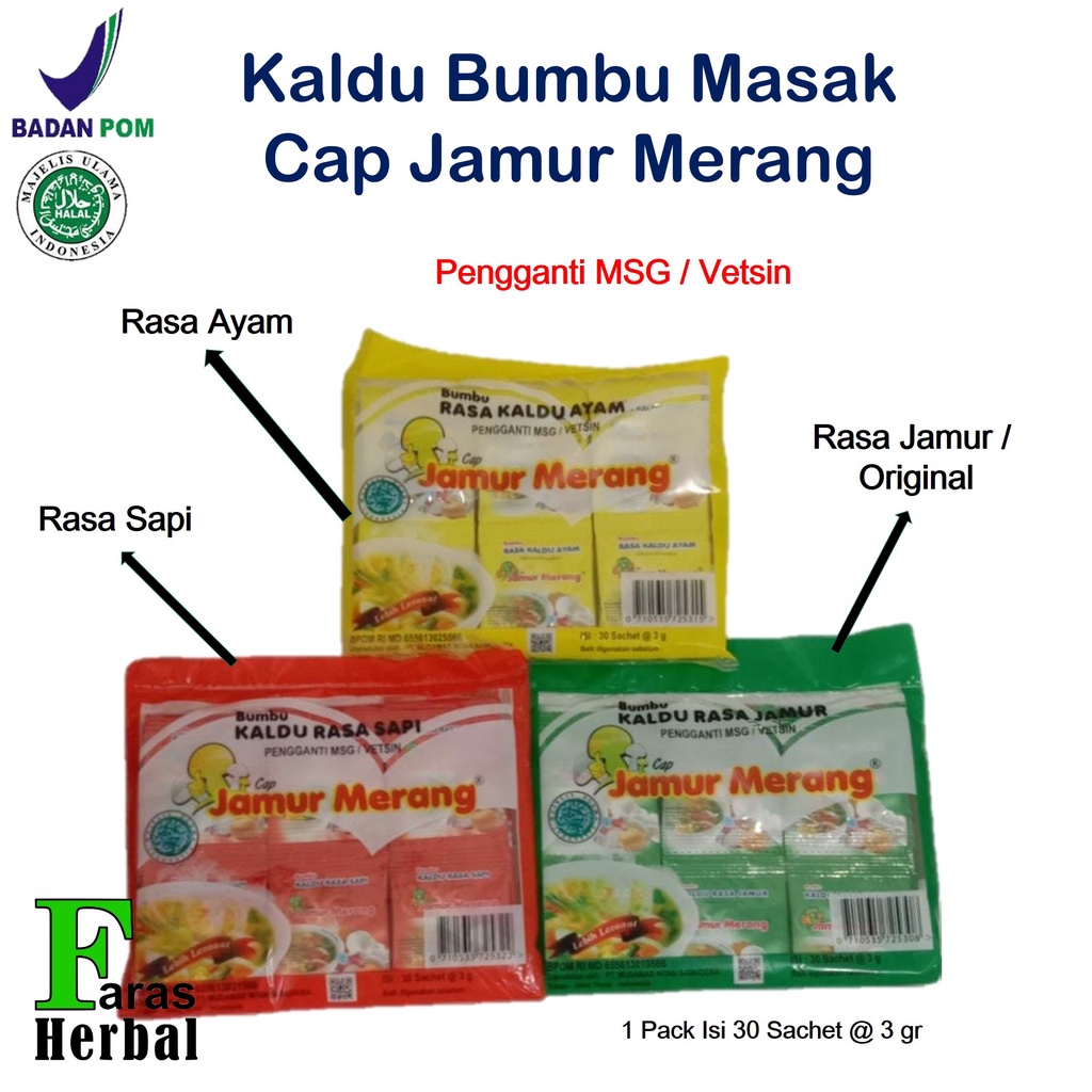 

Bumbu Kaldu Cap Jamur Merang 1 Pack Isi 30 Sachet Jamur Pengganti MSG Vetsin Halal BPOM Non MSG Vetsin Rasa Aroma Sapi Ayam Penyedap Rasa Sehat