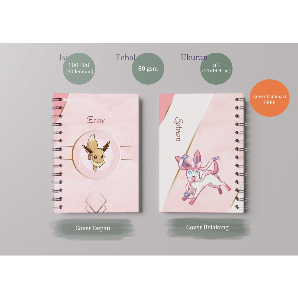 

Buku Jurnal notebook buku catatan jilid ring ukuran A5 desain POKEMON EEVEE bisa custom