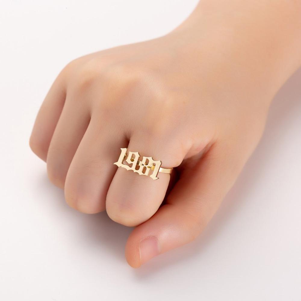 R-bunga Tahun Cincin Wanita Gadis Perhiasan Ulang Tahun Fashion Adjustable Khusus Tanggal Lahir