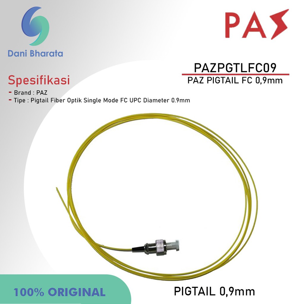 Pigtail FC Fiber Optic Single Mode Merk PAZ