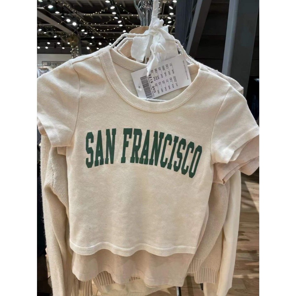 Suhao Tang Yifang situs resmi BM American retro SANFRANCISCO katun lengan pendek t-shirt wanita ins pasang