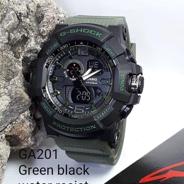 Jam Tangan Gshock GA201 Water Resist Bisa Berenang - Hitam tali Hijau