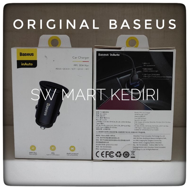Baseus Quick Car Charger 30W Type C PD 3.0 + Quick Charger 4.0