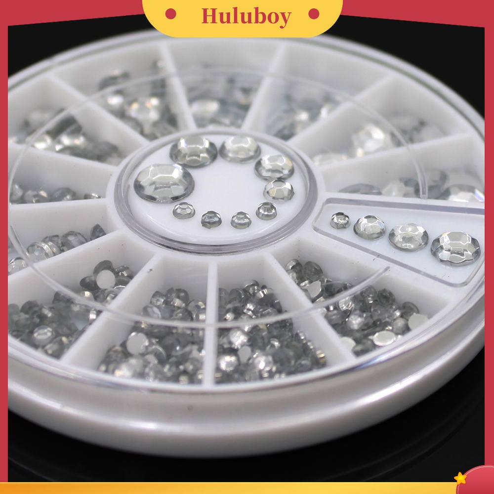 Huluboy Huluboy♡ 300pcs Stiker Glitter Berlian Imitasi 3D Dengan Kotak Roda Untuk Dekorasi Nail Art