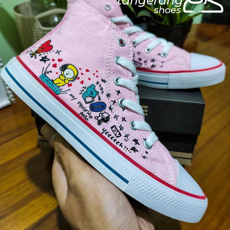 [KODE AJCNE] SEPATU MOTIF BTS BT21 PINK ANAK CEWEK BOOT PEREMPUAN UMUR 1 2 3 4 5 6 7 8 TAHUN CONVERS
