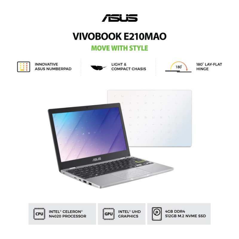 Laptop Asus E210MAO-HD425 Dreamy White [Celeron N4020-4GB-SSD 256GB]