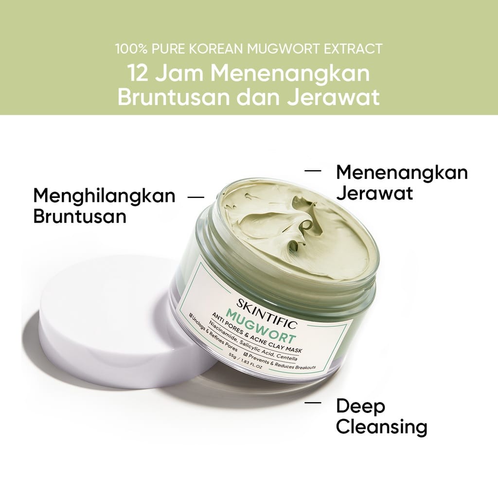 [BPOM] Skintific Mugwort Anti Pores &amp; Acne Clay Mask Pore Clarifying Wask Off Pack 55gr