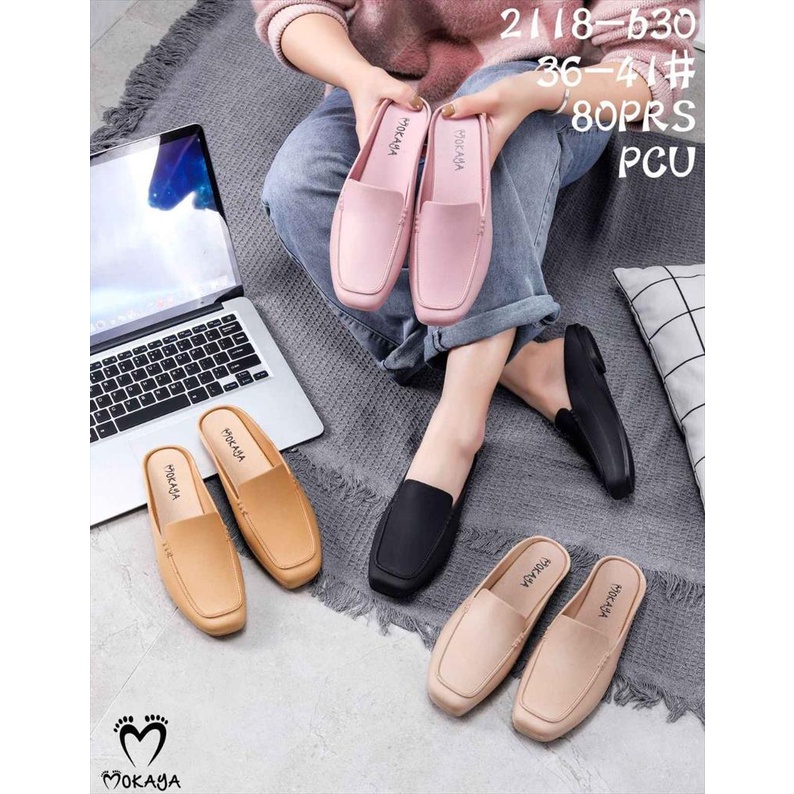 Sepatu Slop Jelly Wanita Motif Polos Formal Mewah Simple Elegant Import Mokaya / Size 36-41 (2118-24/b30)