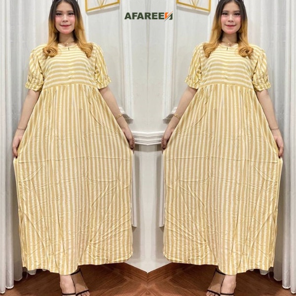 Daster panjang longdress salur / daster katun rayon jumbo busui - Kuning