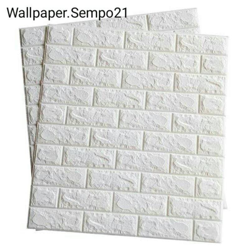 Wallpaper Dinding 3D Foam Motif Batu Bata 70 x 38 CM-Putih