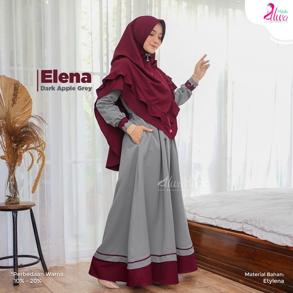 GAMIS ELENA SET KHIMAR ORIGINAL BY ALWA HIJAB | GAMIS JUMBO DEWASA TERKINI