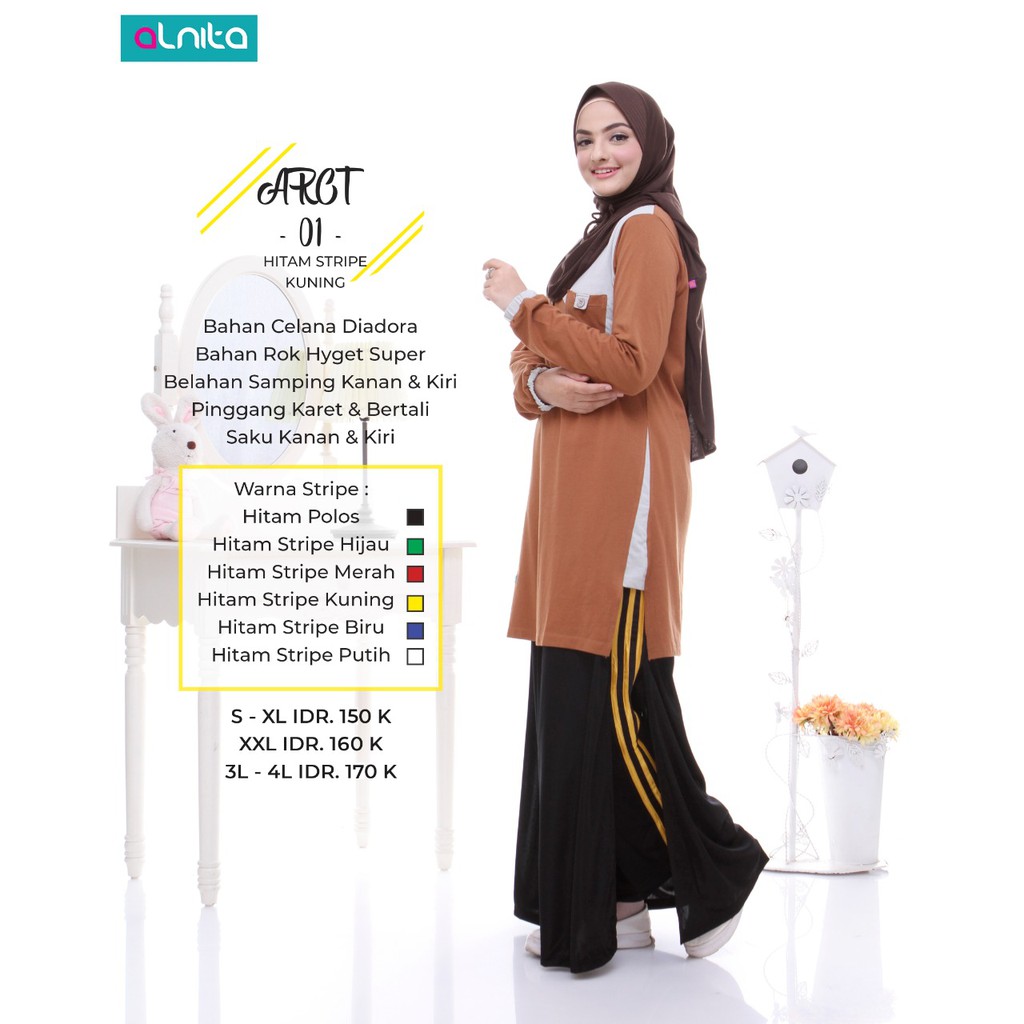ALNITA ROK CELANA TRAINING ARCT 01 HITAM LIST KUNING TRENDY KEREN MURAH