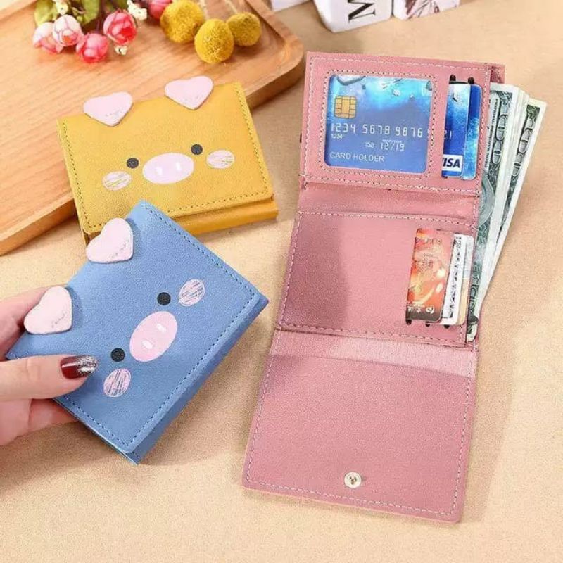 ~ PIYOSHI08 ~ Dompet Wanita Lipat Shy Pig Lucu Dompet Mini Wanita Korea Fashion Dompet Kartu Impor AF134