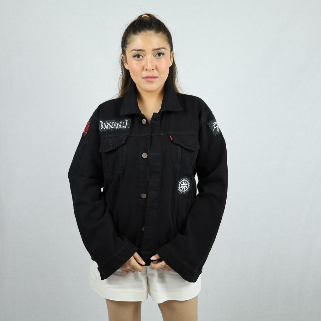 Make it Outfits - Jaket Jeans Denim Oversize Wanita/ Jaket Jeans Bordir Emblem Band Nirvana