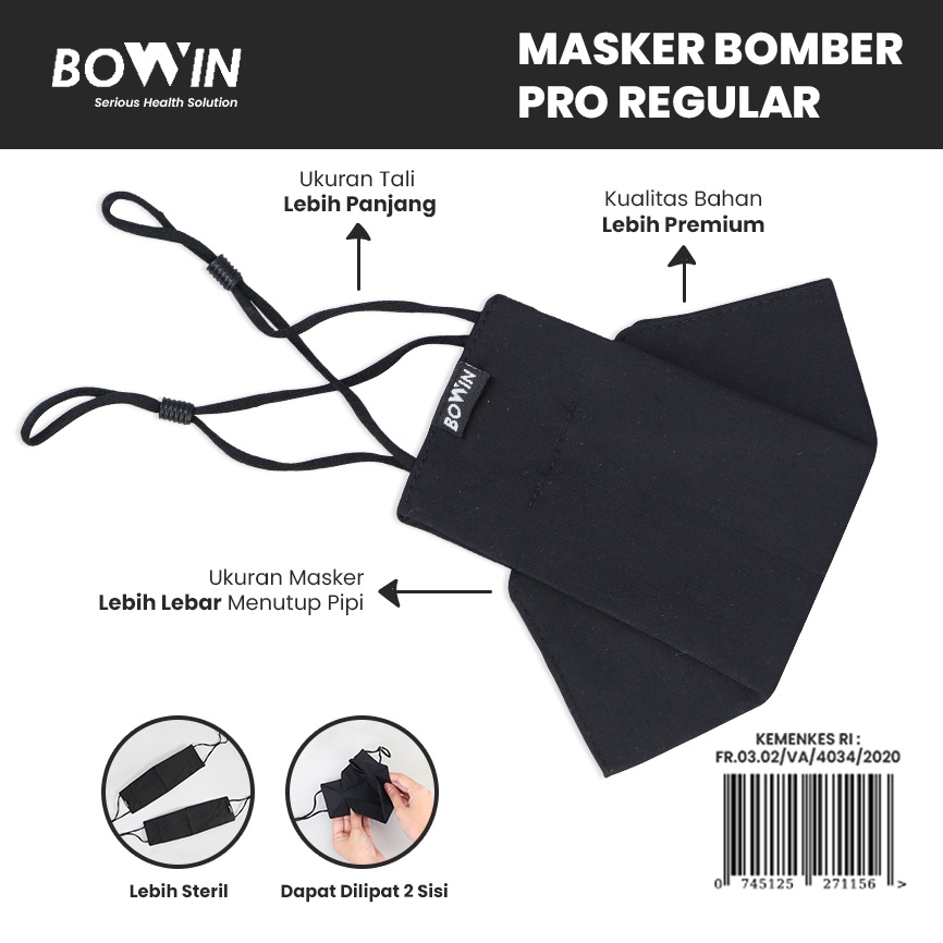 Bowin Masker Bomber - 2x Anti Bakteri &amp; Percikan (Masker Kain 4 Ply / Lapis)